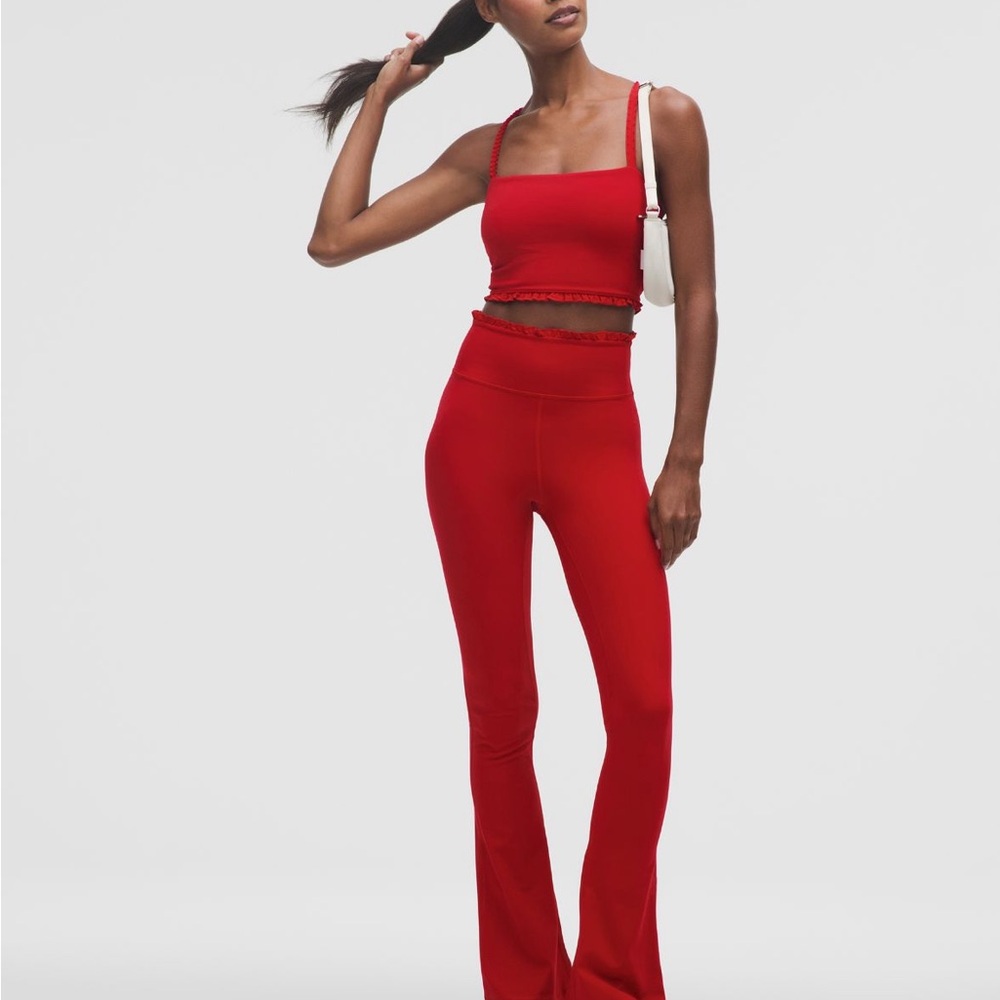 Lululemon Nulu Ruffle-Trim Cropped tank top sports bra- Dark Red - S